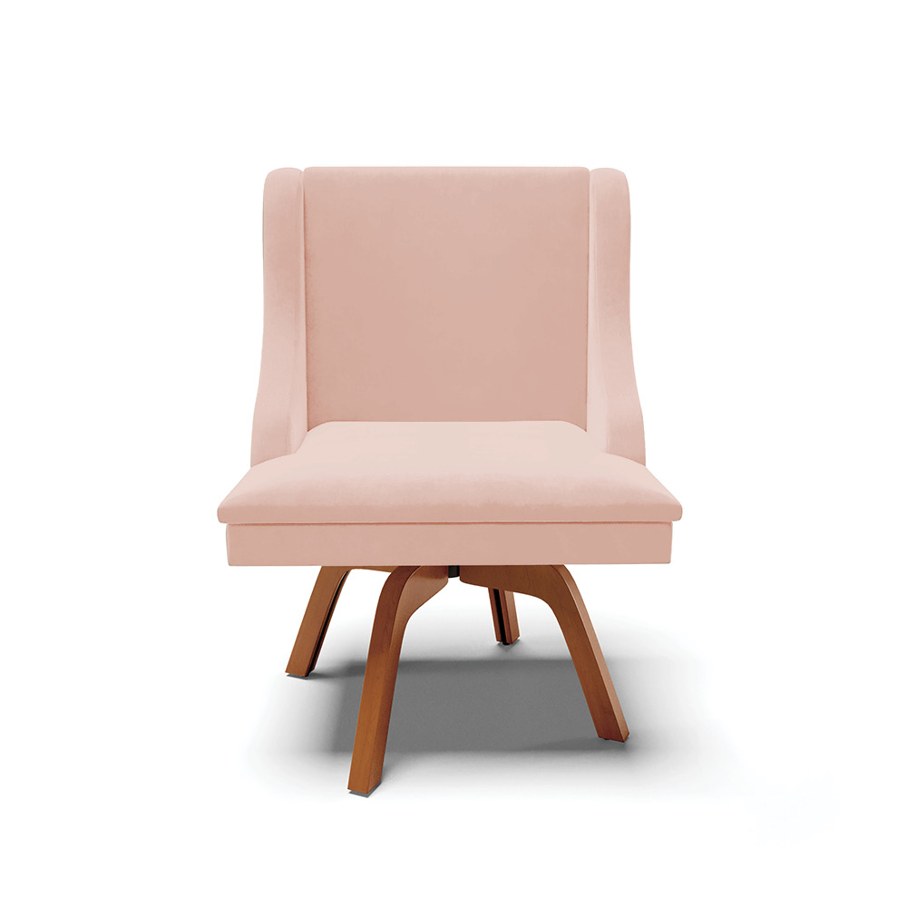 Cadeira de Jantar Liz Veludo Rosê Base Giratória de Madeira MM35 - D'Rossi