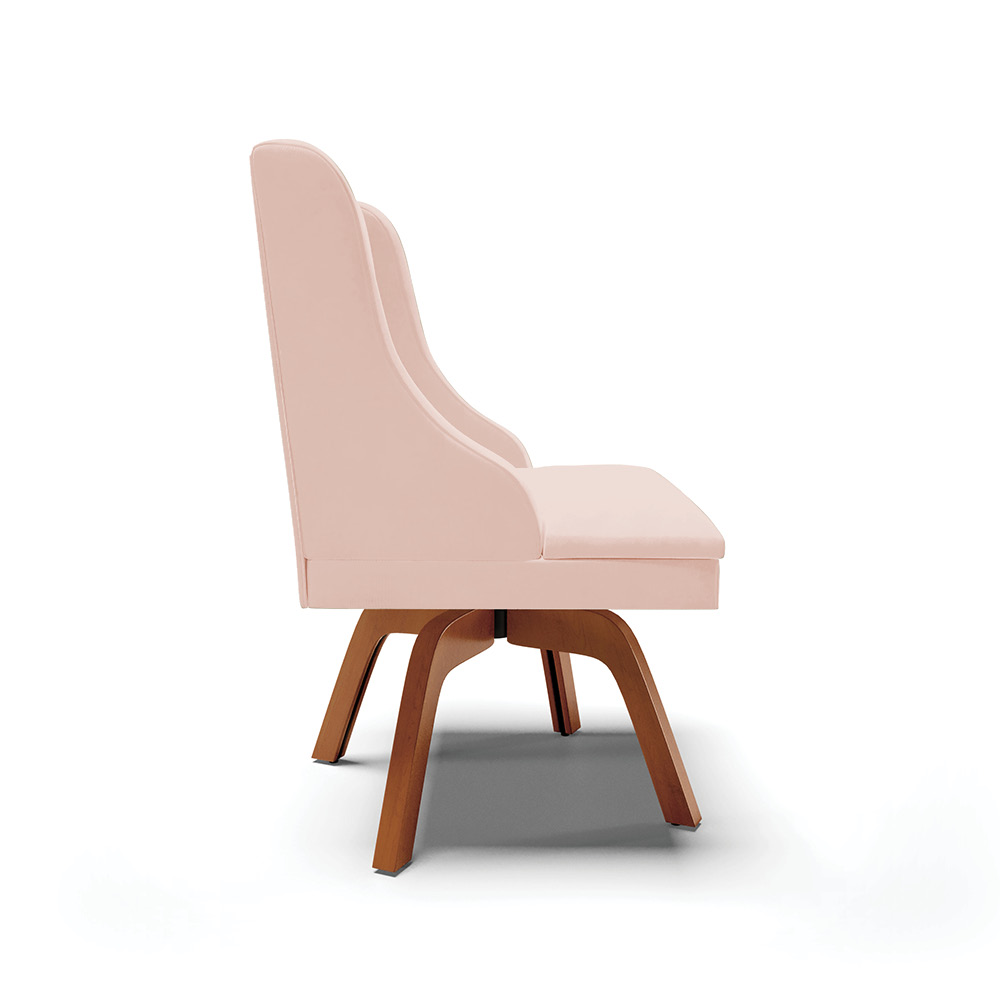 Cadeira de Jantar Liz Veludo Rosê Base Giratória de Madeira MM35 - D'Rossi
