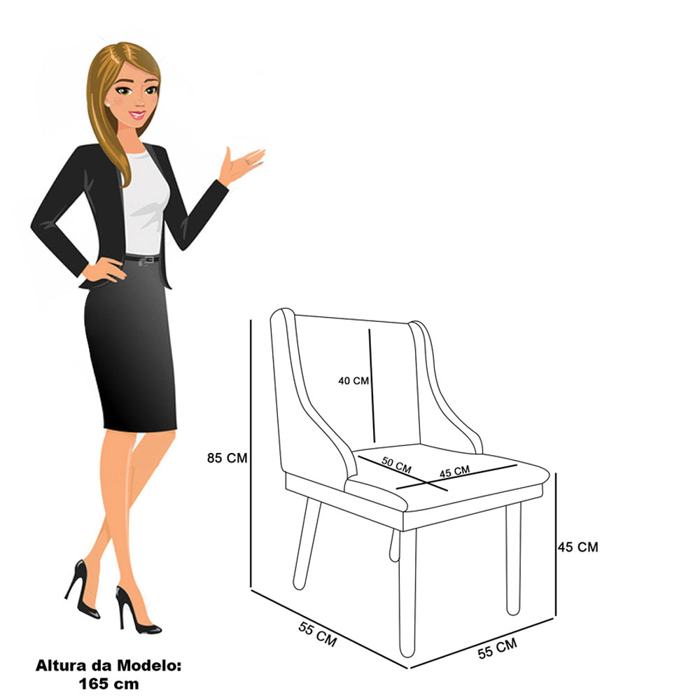 Cadeira de Jantar Liz Veludo Rosê Pés Palito Castanho - D'Rossi