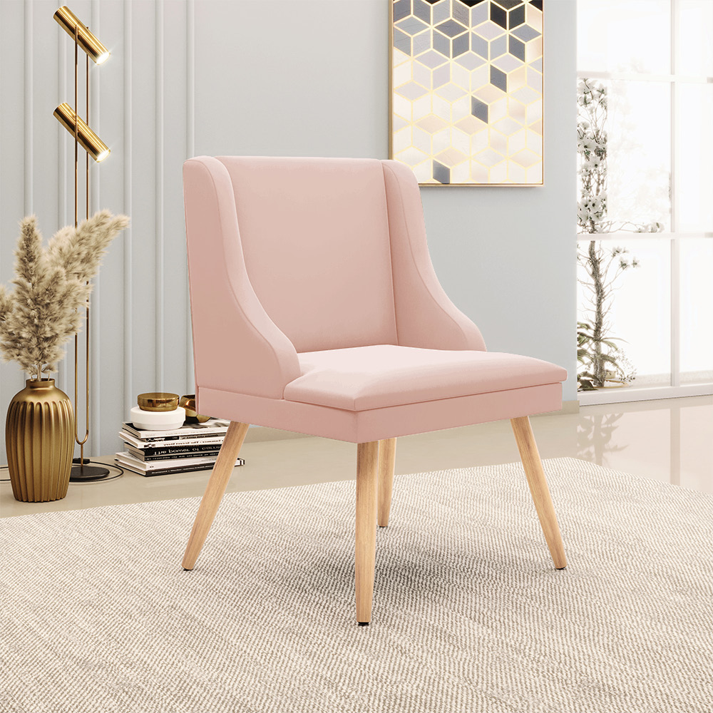 Cadeira de Jantar Liz Veludo Rosê Pés Palito Natural - D'Rossi