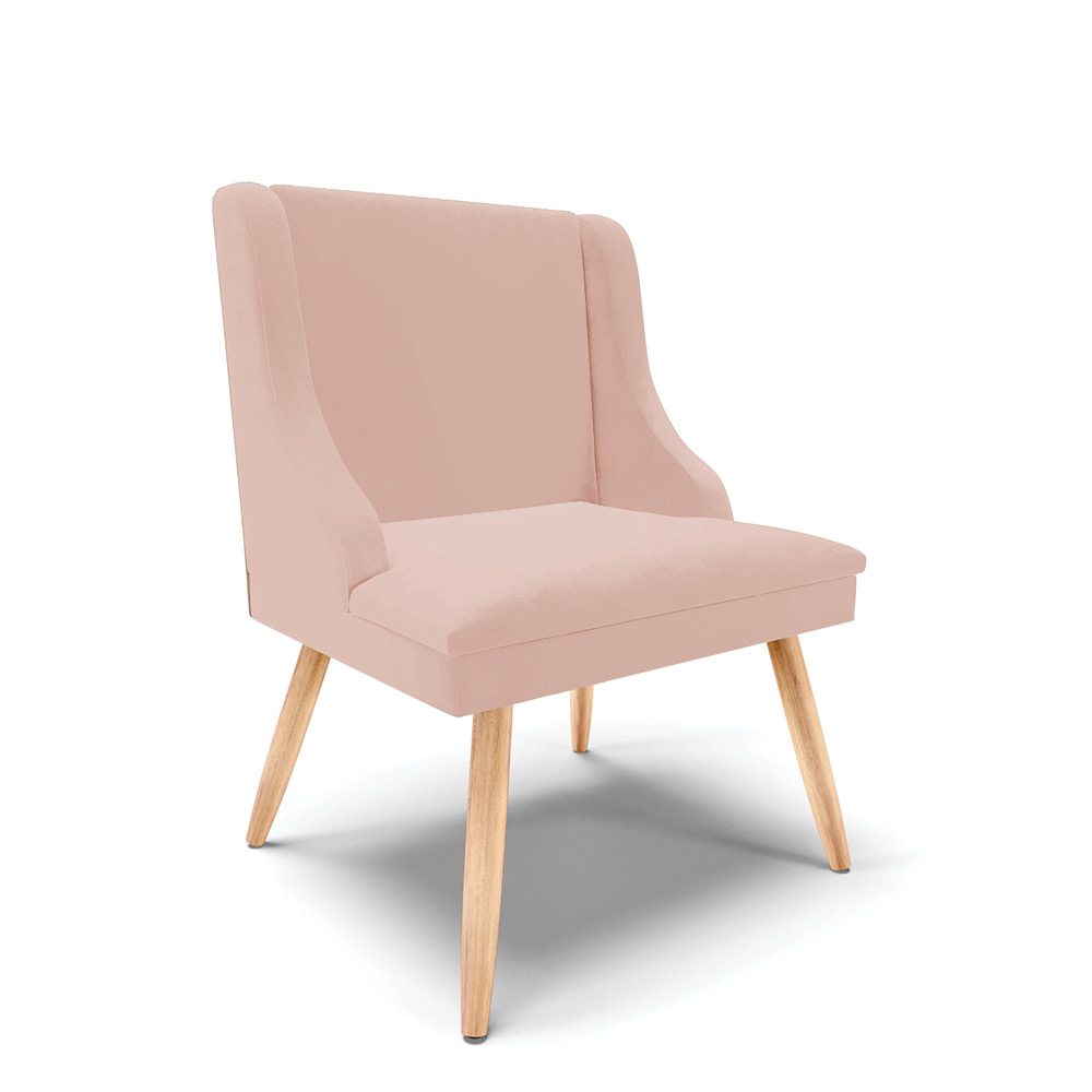 Cadeira de Jantar Liz Veludo Rosê Pés Palito Natural - D'Rossi