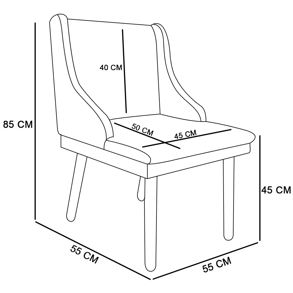 Cadeira de Jantar Liz Veludo Rosê Pés Palito Natural - D'Rossi