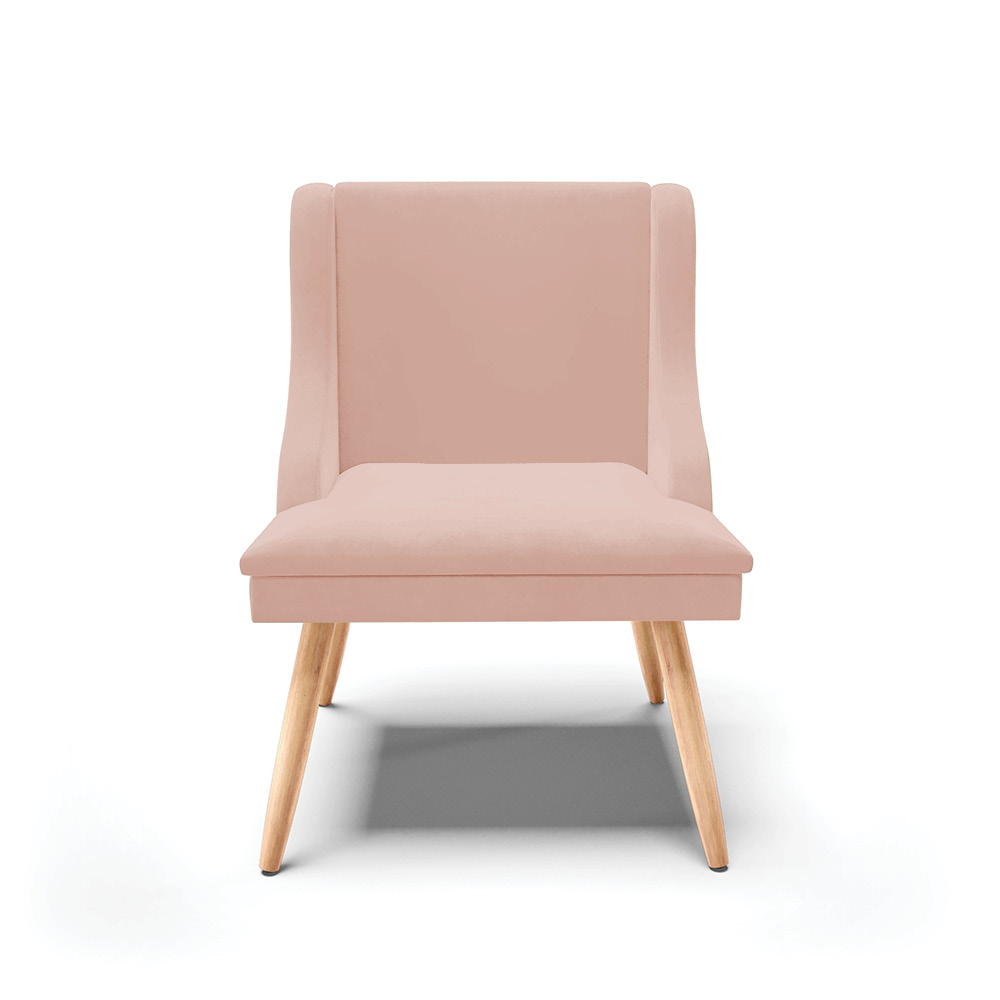 Cadeira de Jantar Liz Veludo Rosê Pés Palito Natural - D'Rossi