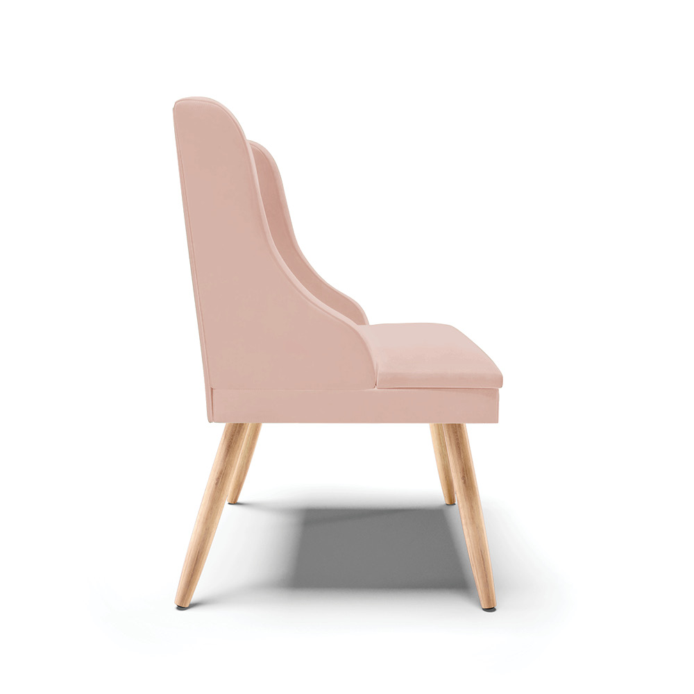 Cadeira de Jantar Liz Veludo Rosê Pés Palito Natural - D'Rossi