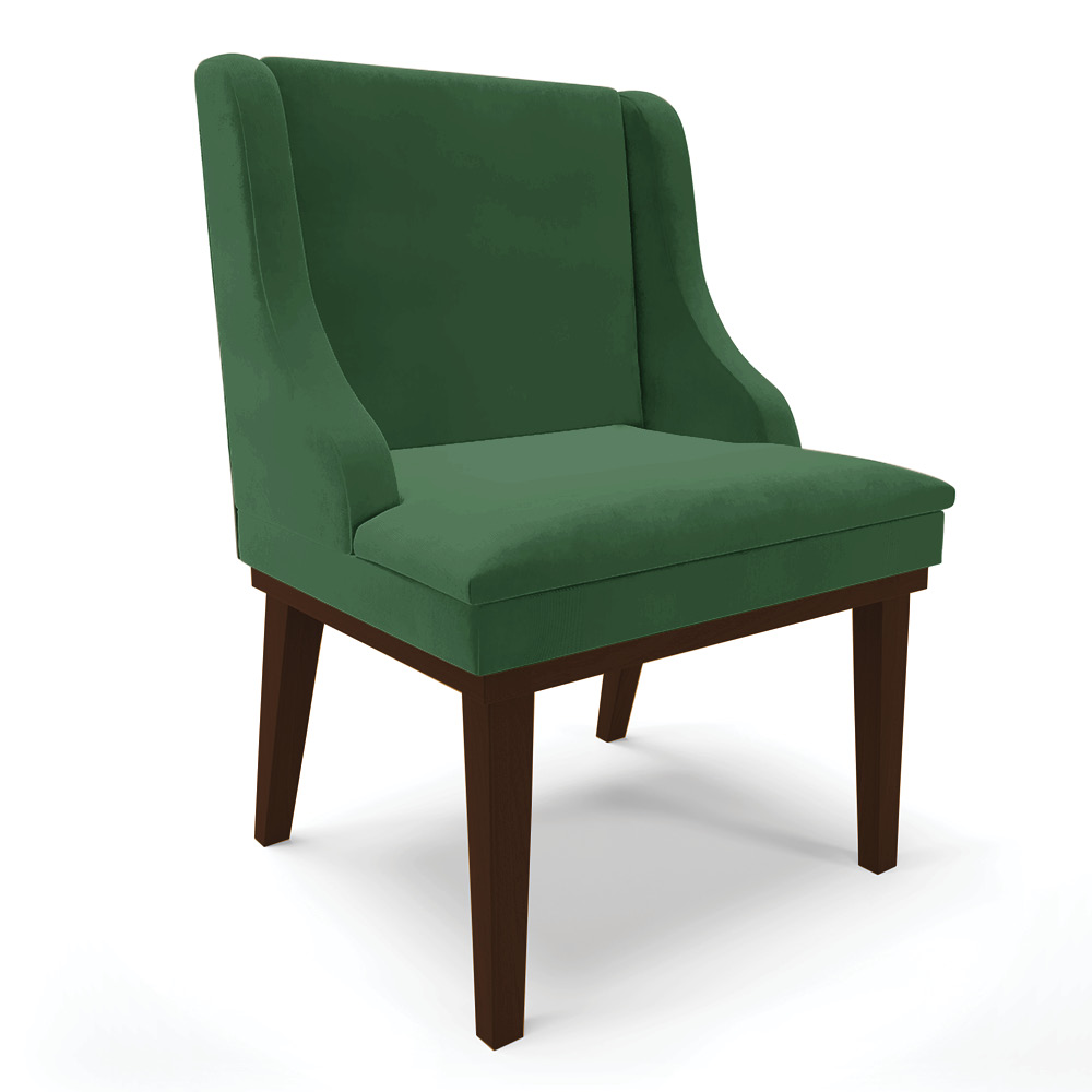 Cadeira de Jantar Liz Veludo Verde Base Fixa Madeira Tabaco - D'Ross