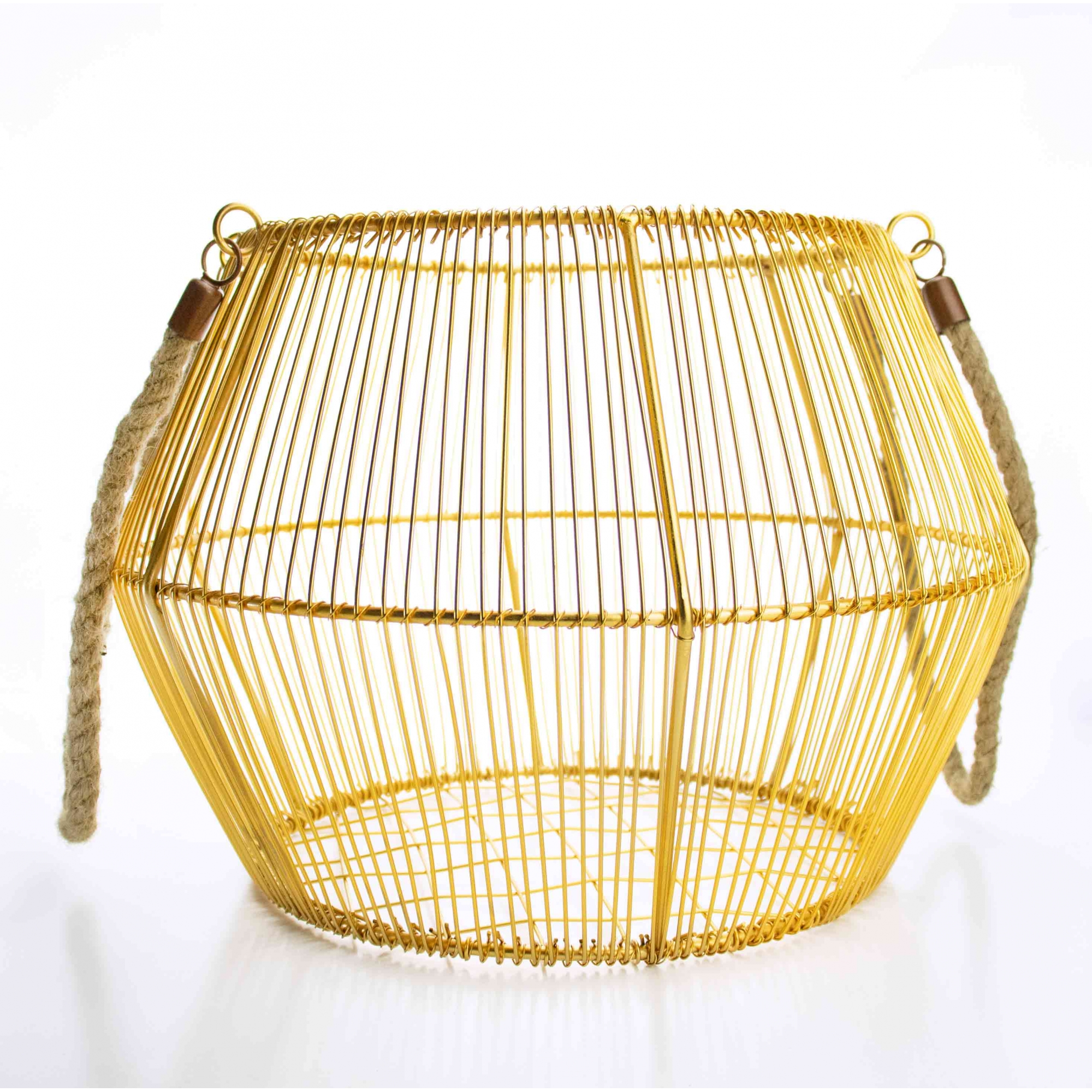 Cesto de Metal Dourado com Alça de Corda 36 cm - D'Rossi