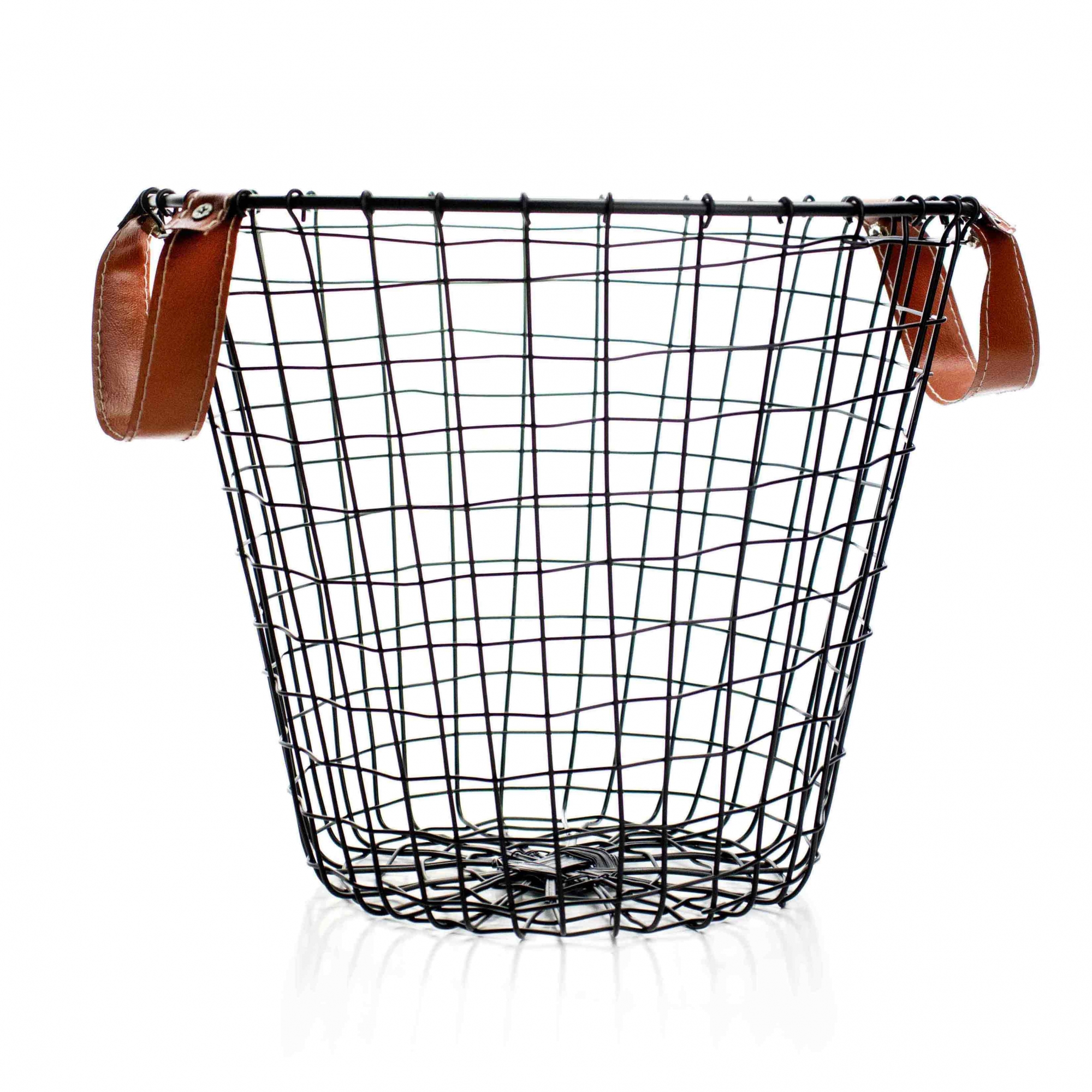 Cesto de Metal Preto com Alça em Couro 31 cm - D'Rossi