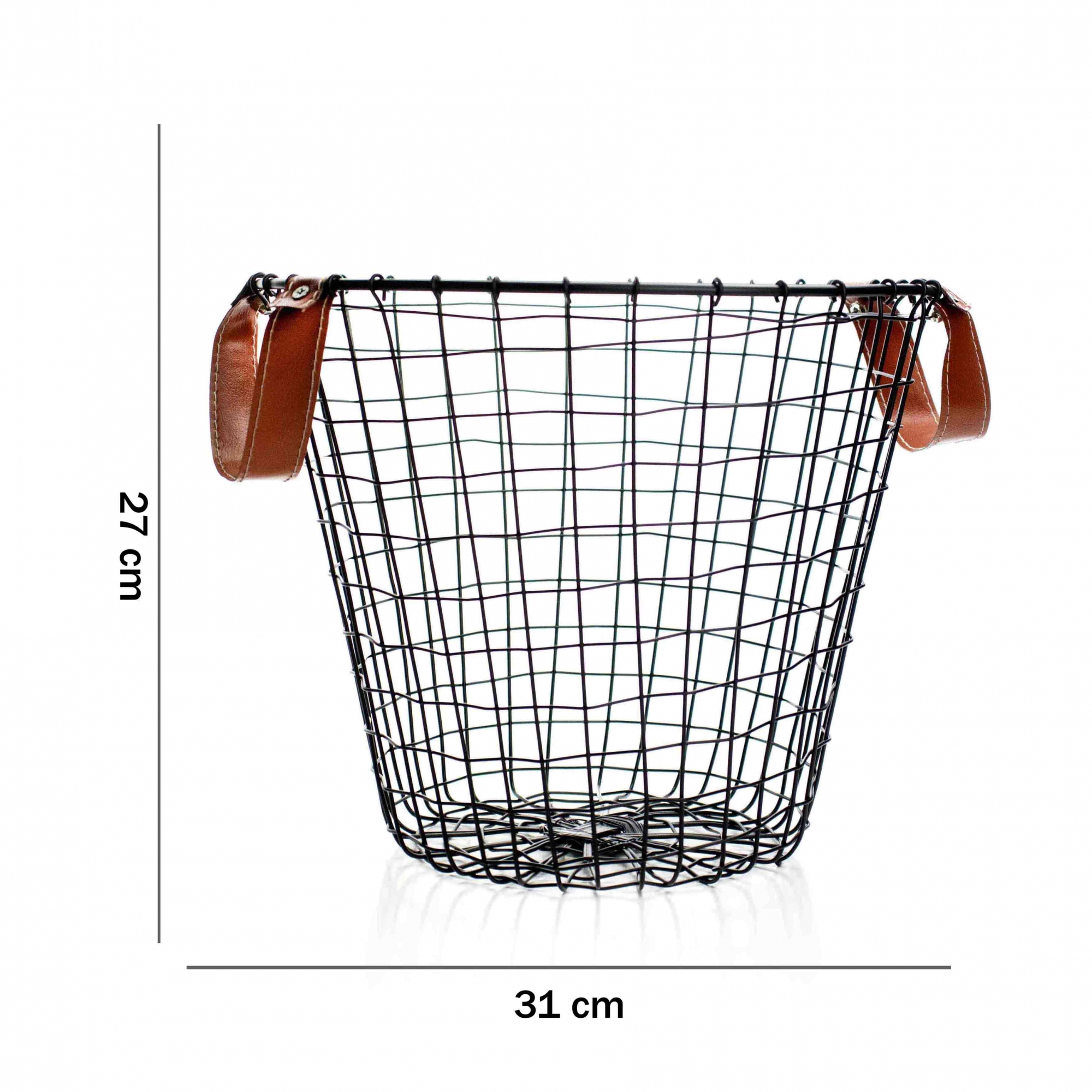 Cesto de Metal Preto com Alça em Couro 31 cm - D'Rossi