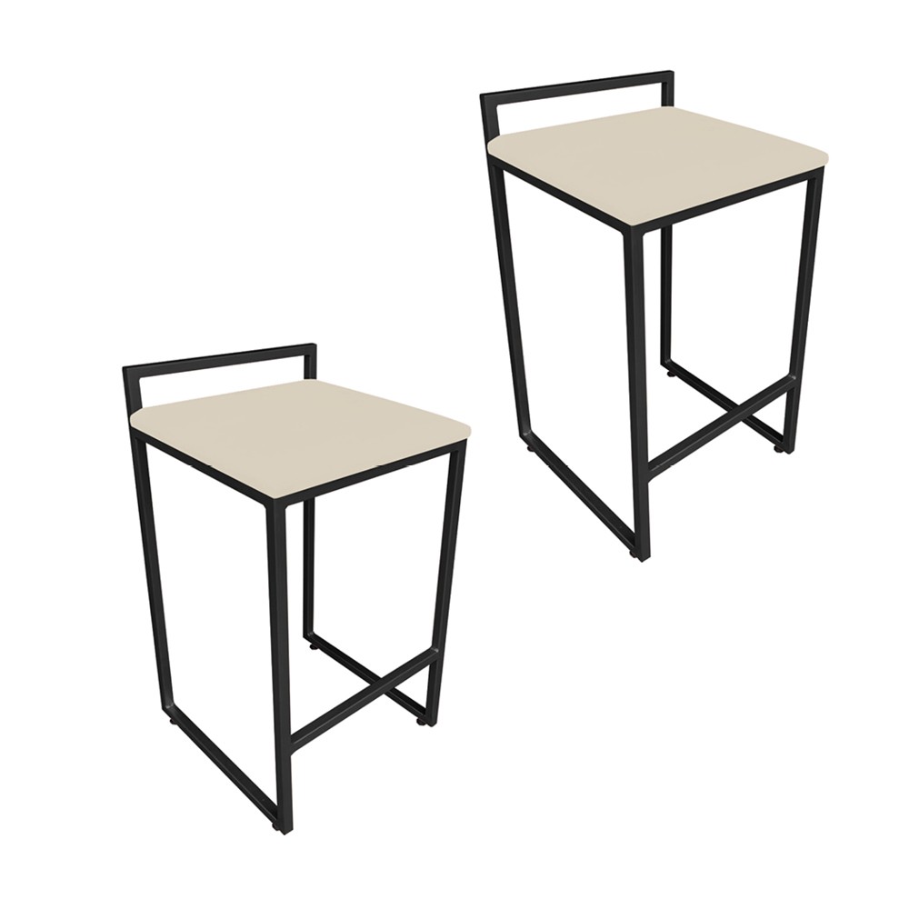 Conjunto 02 Banquetas Pietra Suede Bege  Base Preto D'Rossi