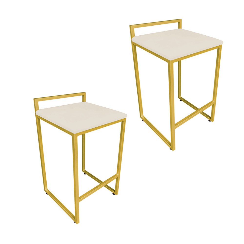 Conjunto 02 Banquetas Pietra Suede Bege Base Dourado D'Rossi