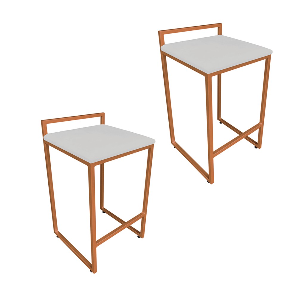 Conjunto 02 Banquetas Pietra Suede Cinza Base Cobre D'Rossi