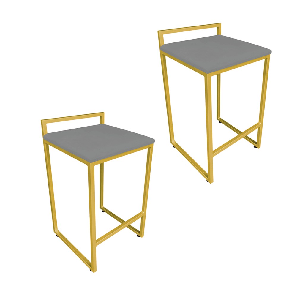 Conjunto 02 Banquetas Pietra Suede Grafite Base Dourado D'Rossi