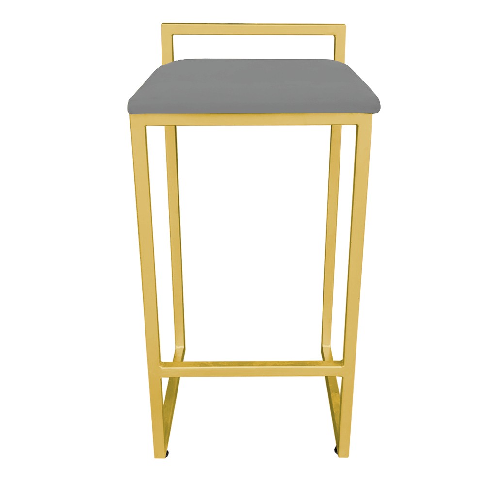 Conjunto 02 Banquetas Pietra Suede Grafite Base Dourado D'Rossi