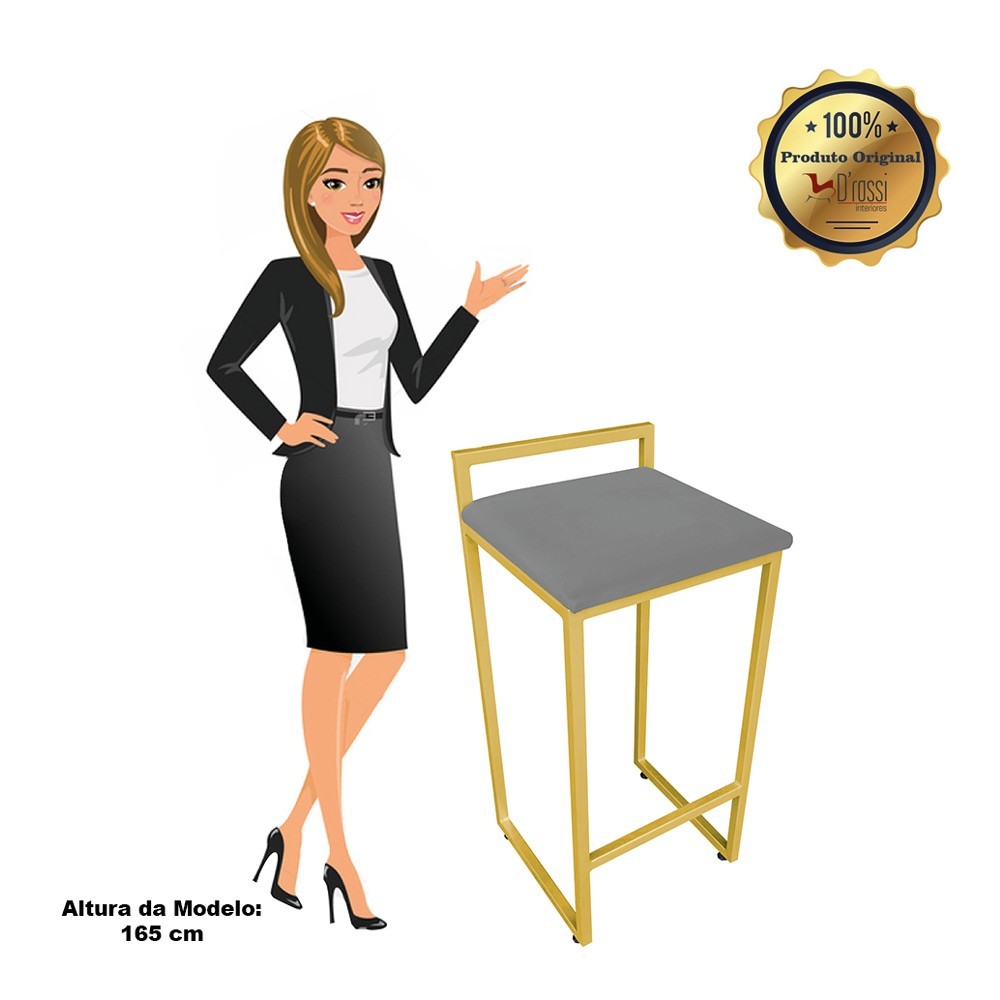 Conjunto 02 Banquetas Pietra Suede Grafite Base Dourado D'Rossi