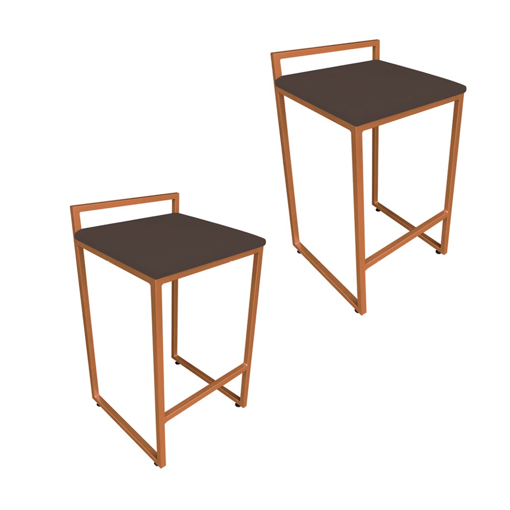 Conjunto 02 Banquetas Pietra Suede Marrom Base Cobre D'Rossi