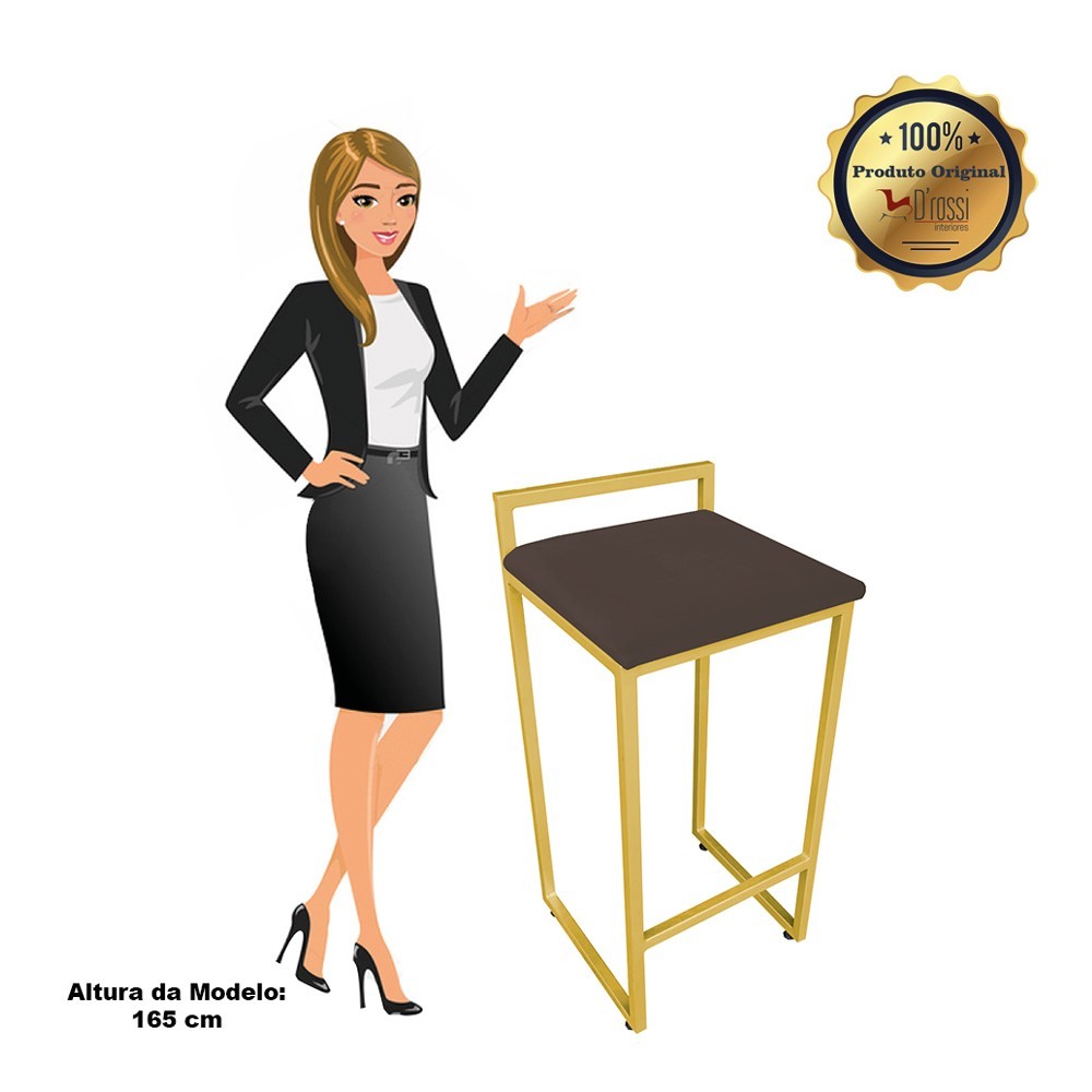 Conjunto 02 Banquetas Pietra Suede Marrom Base Dourado D'Rossi