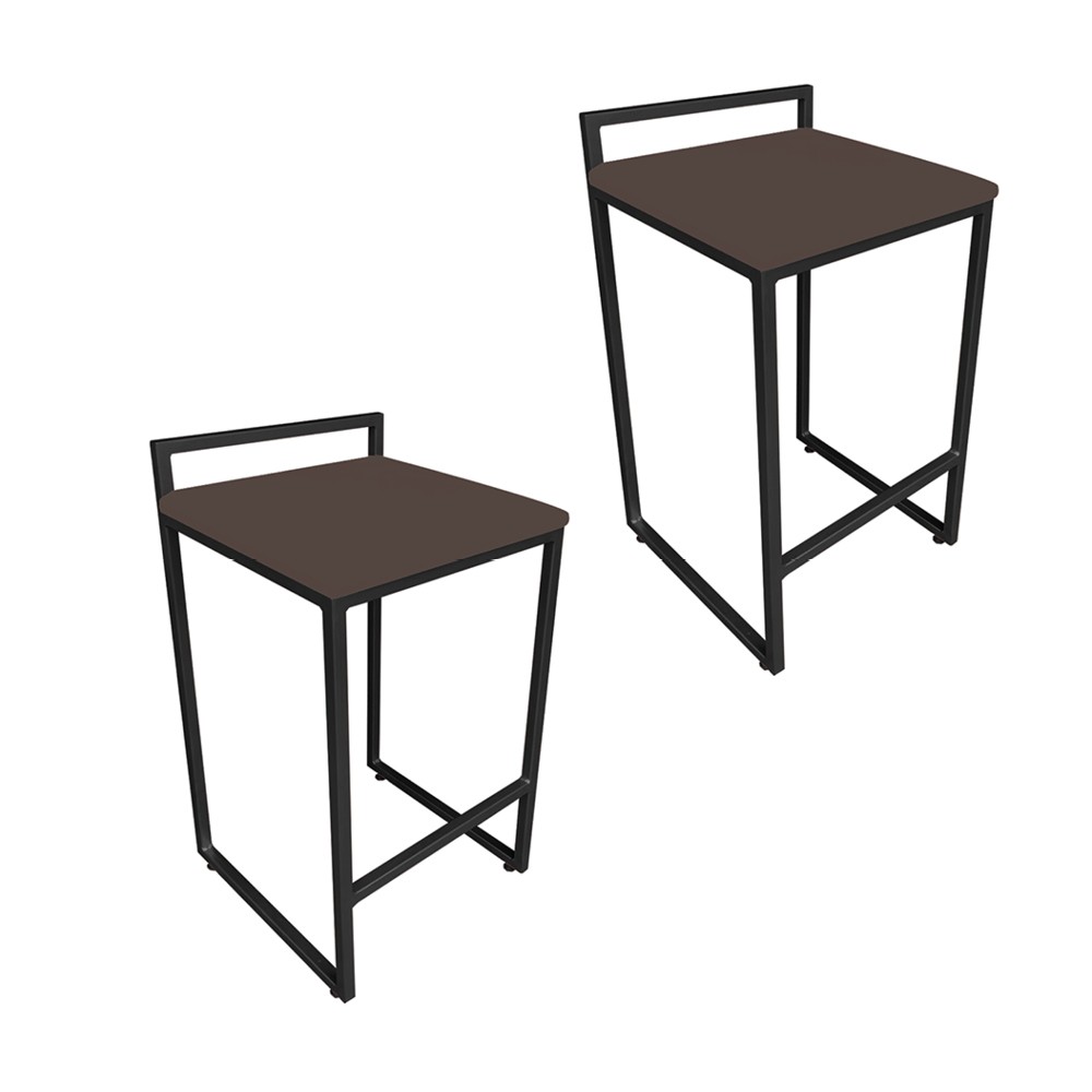 Conjunto 02 Banquetas Pietra Suede Marrom Base Preto D'Rossi