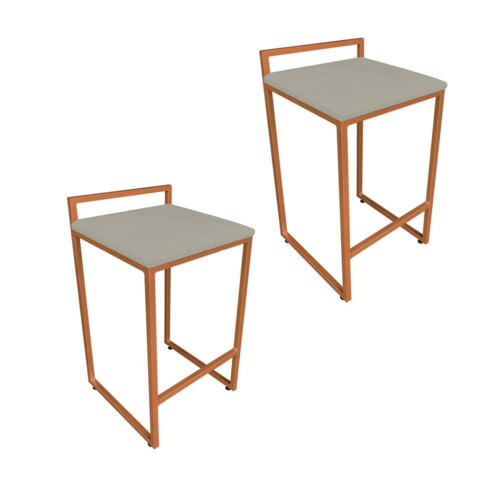 Conjunto 02 Banquetas Pietra Suede Marrom Rato Base Cobre D'Rossi