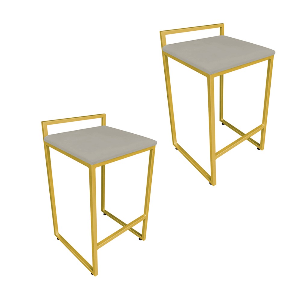 Conjunto 02 Banquetas Pietra Suede Marrom Rato Base Dourado D'Rossi