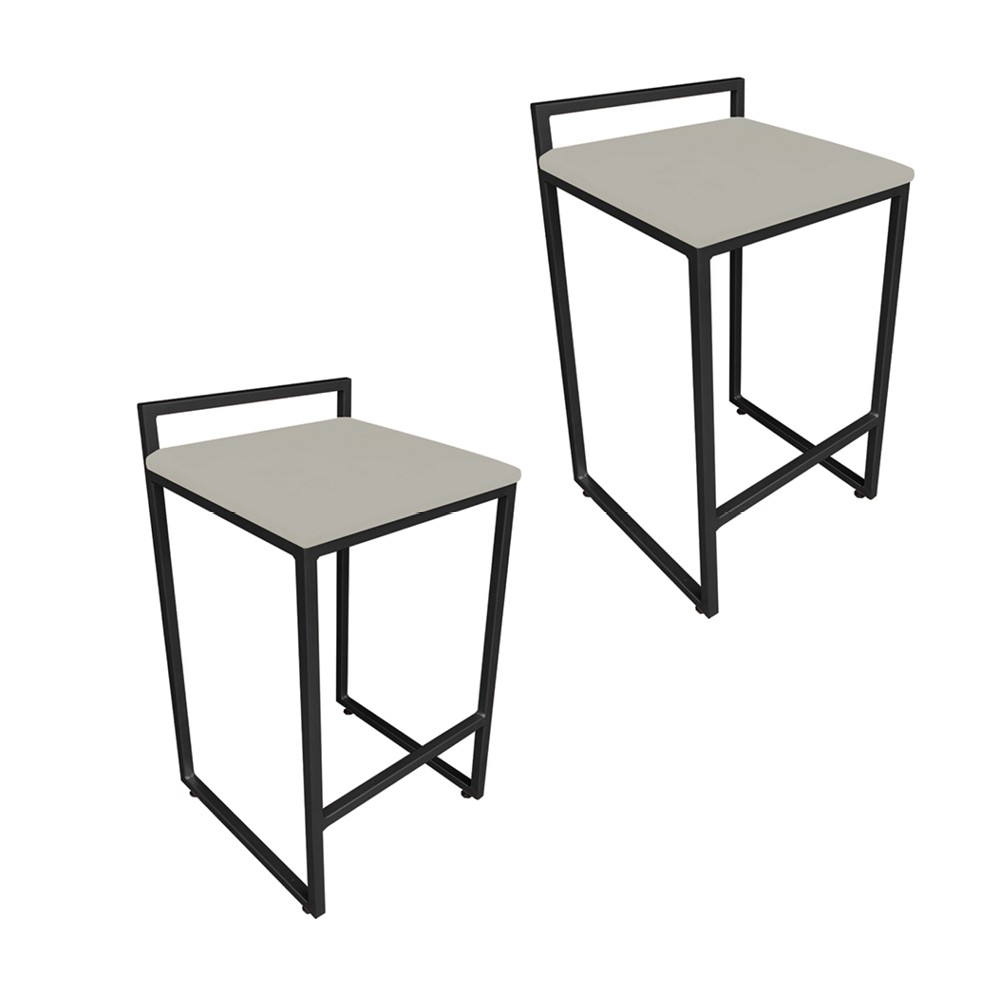 Conjunto 02 Banquetas Pietra Suede Marrom Rato Base Preto D'Rossi