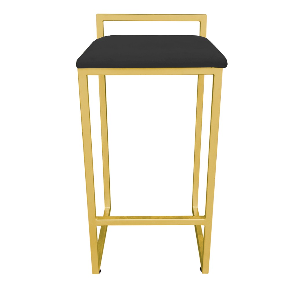 Conjunto 02 Banquetas Pietra Suede Preto Base Dourado D'Rossi