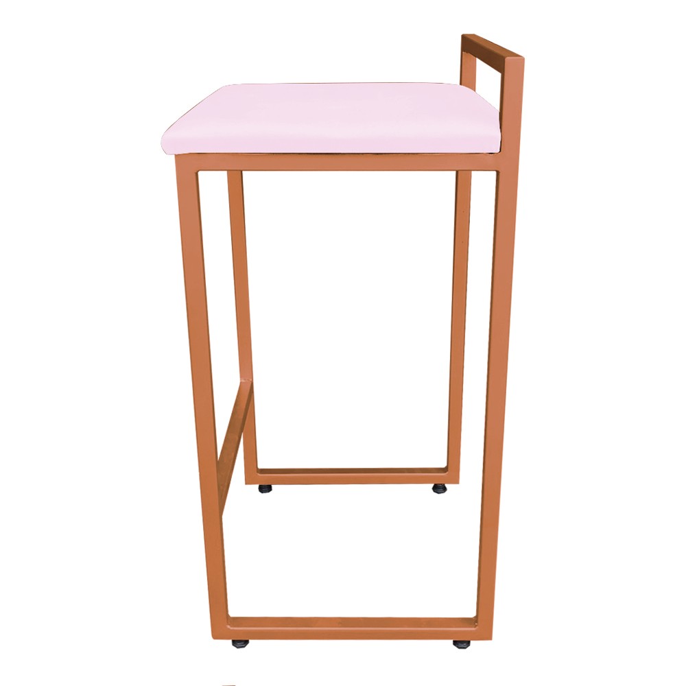 Conjunto 02 Banquetas Pietra Suede Rosa Bebê Base Cobre D'Rossi