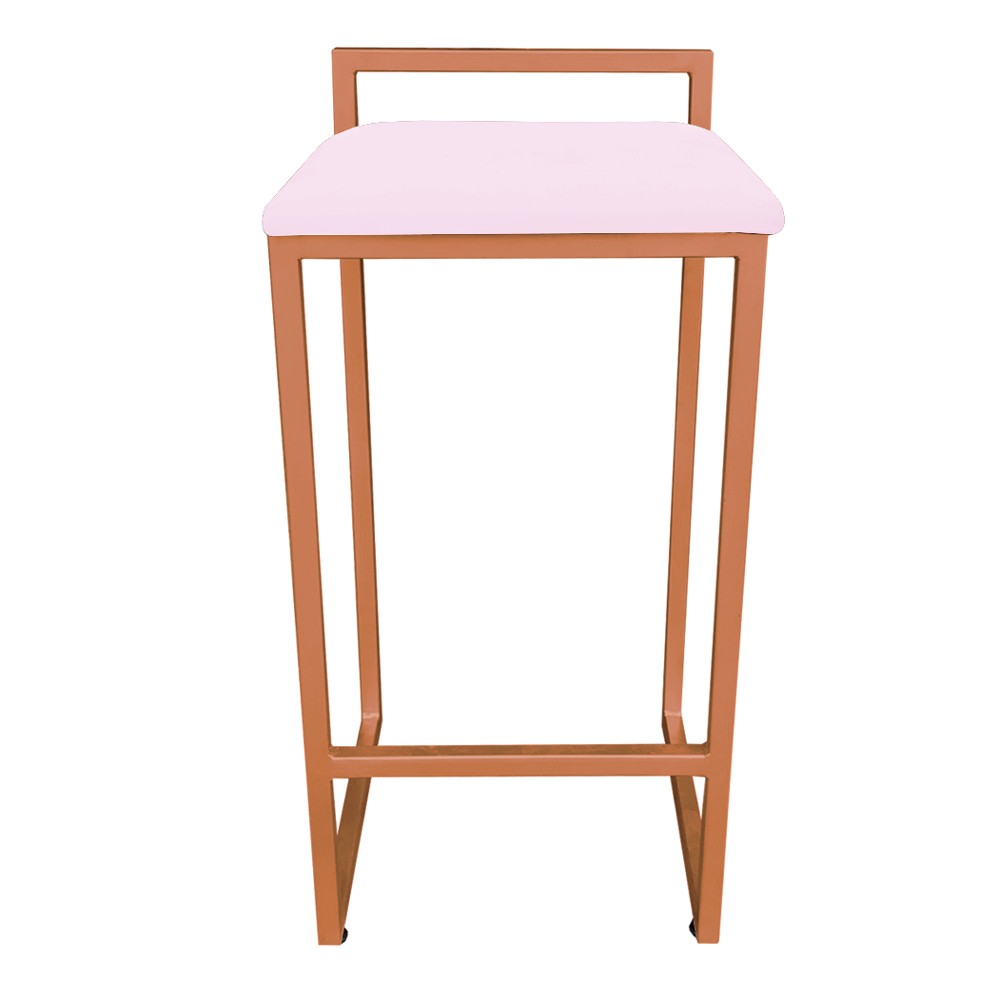Conjunto 02 Banquetas Pietra Suede Rosa Bebê Base Cobre D'Rossi