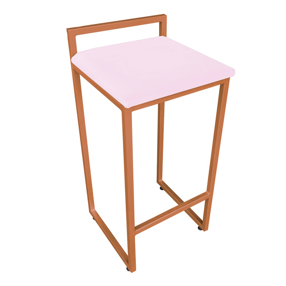 Conjunto 02 Banquetas Pietra Suede Rosa Bebê Base Cobre D'Rossi
