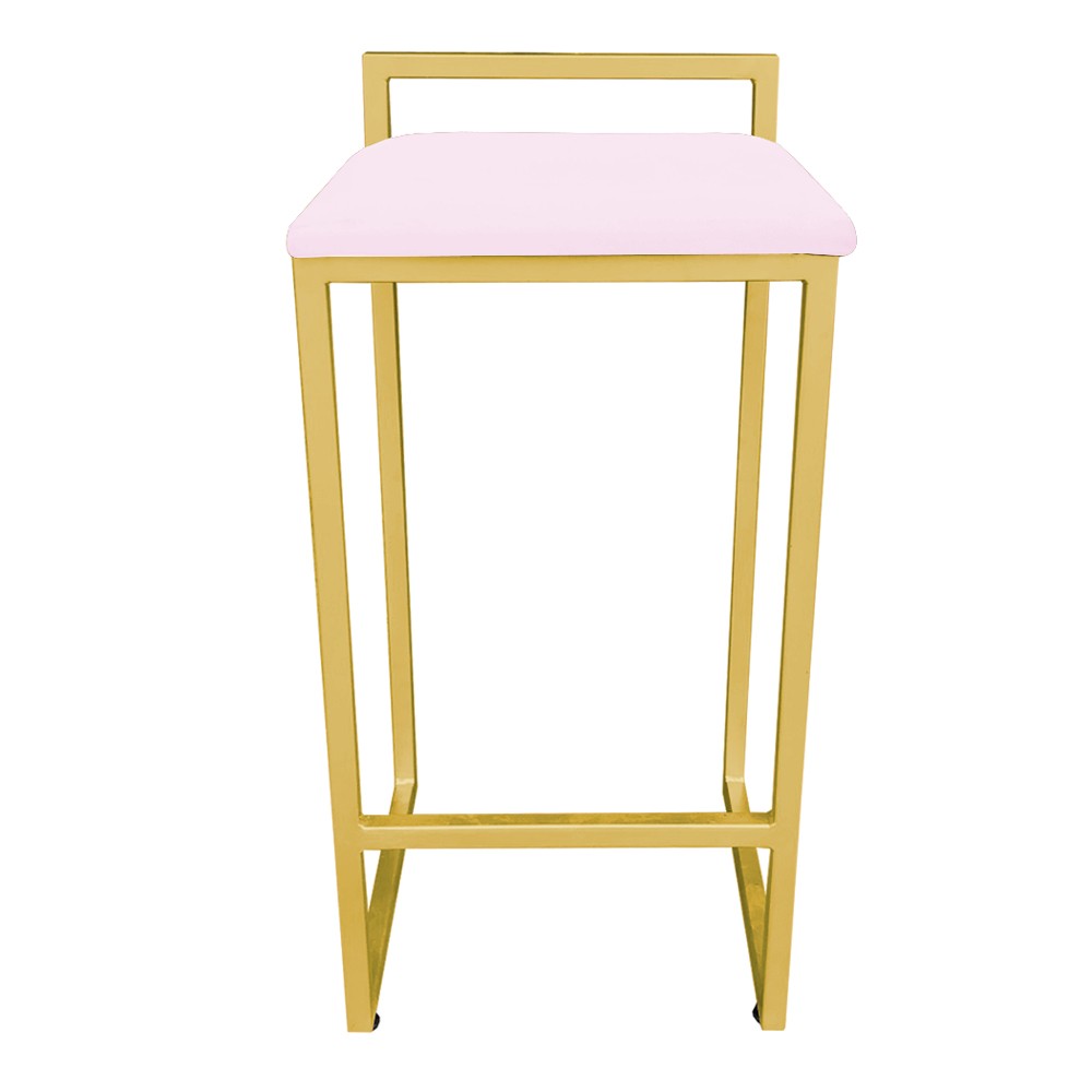 Conjunto 02 Banquetas Pietra Suede Rosa Bebê Base Dourado D'Rossi