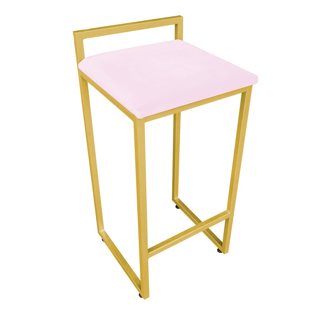 Conjunto 02 Banquetas Pietra Suede Rosa Bebê Base Dourado D'Rossi