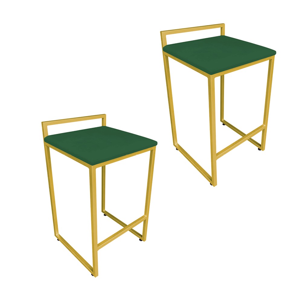 Conjunto 02 Banquetas Pietra Suede Verde Base Dourado D'Rossi