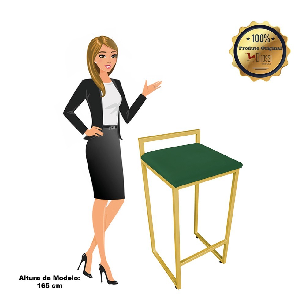 Conjunto 02 Banquetas Pietra Suede Verde Base Dourado D'Rossi