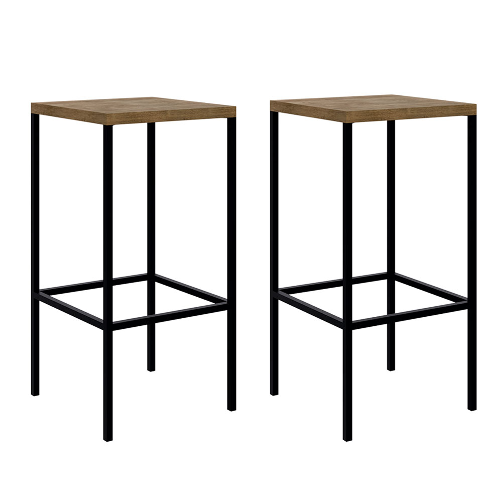 Conjunto Mesa Bancada com 04 Banquetas Alta Steel Quadra Estilo Industrial Vermont e Pés Metálico Preto - D'Rossi