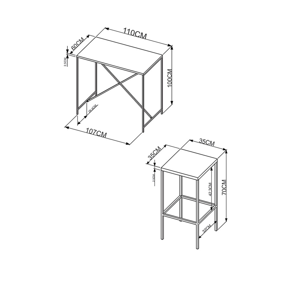Conjunto Mesa Bancada com 04 Banquetas Alta Steel Quadra Estilo Industrial Vermont e Pés Metálico Preto - D'Rossi