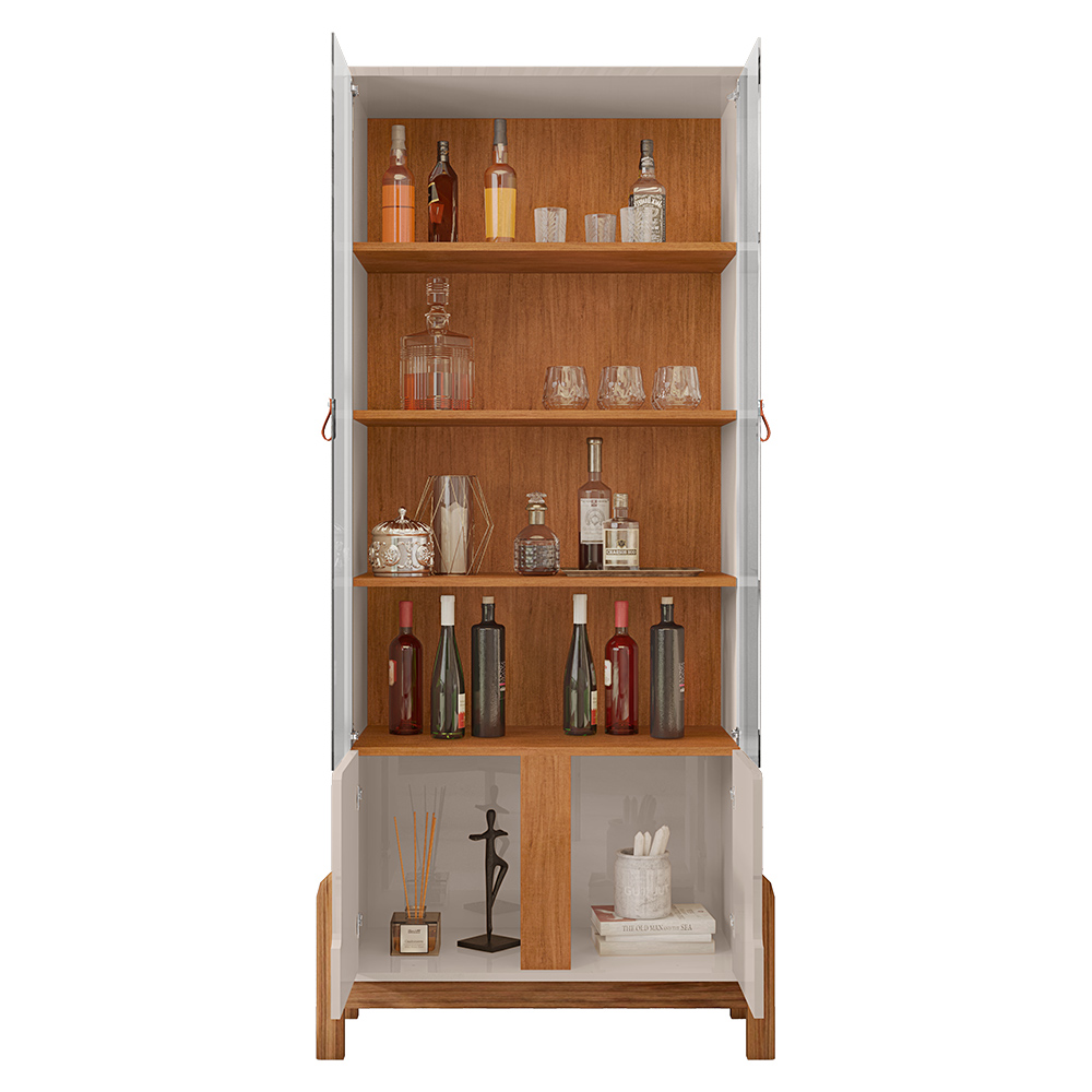 Cristaleira 02 Portas Lia 180 cm Off White e Cedro - D'Rossi
