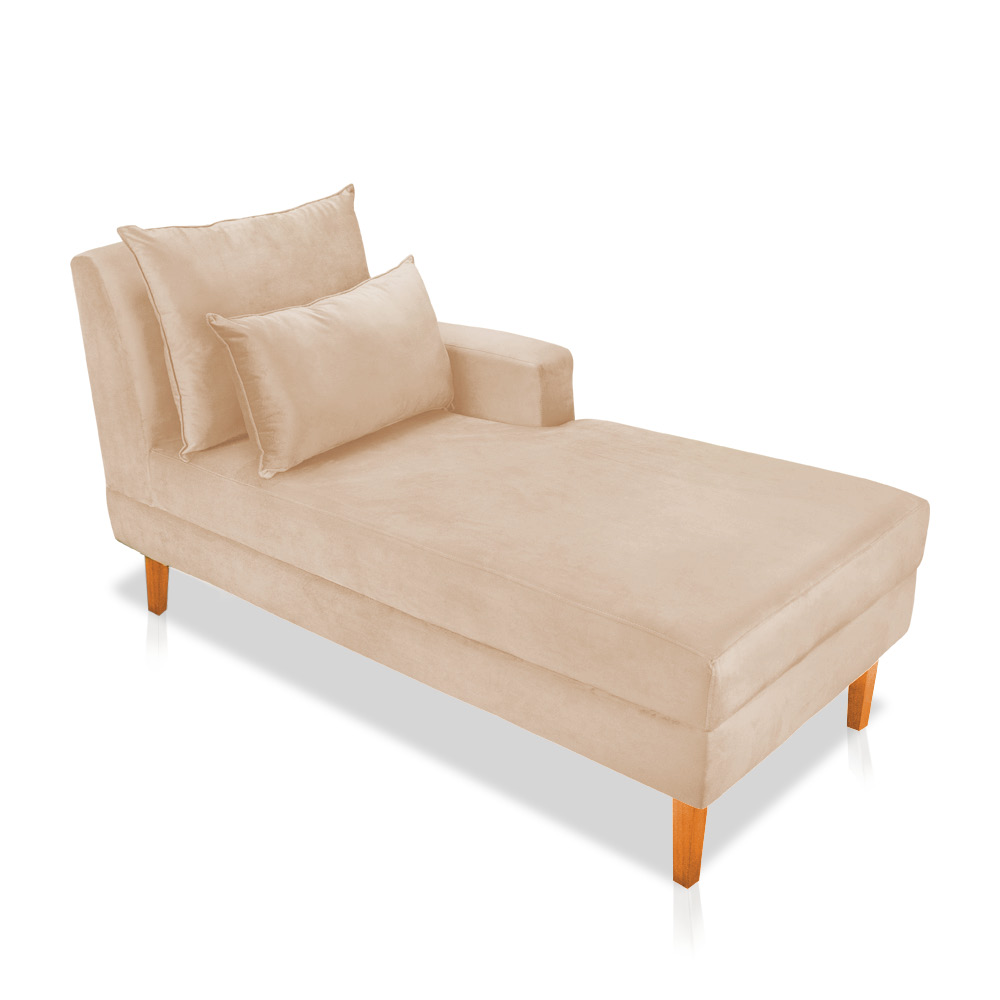 Divã Chaise Chloe 160 cm Veludo Pés Chanfrado Castanho - D'Rossi
