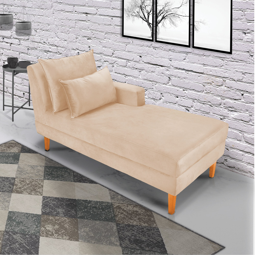 Divã Chaise Chloe 160 cm Veludo Pés Chanfrado Castanho - D'Rossi