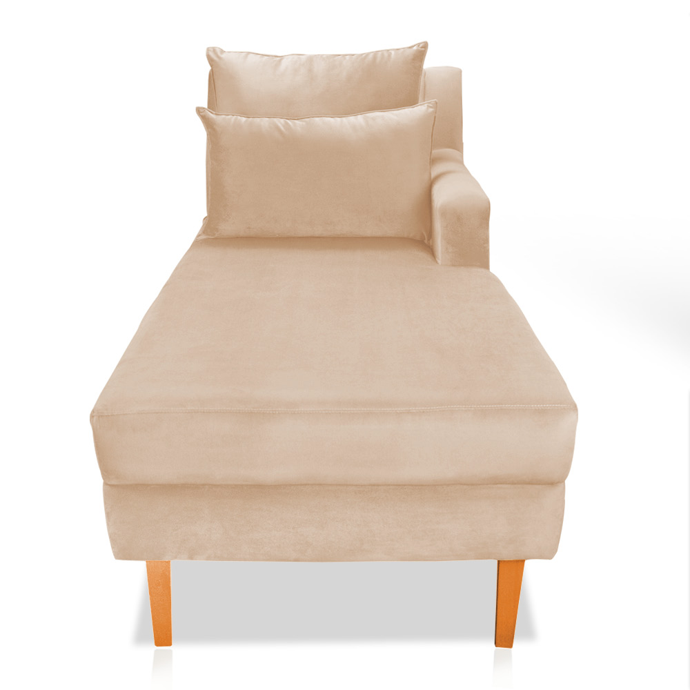 Divã Chaise Chloe 160 cm Veludo Pés Chanfrado Castanho - D'Rossi