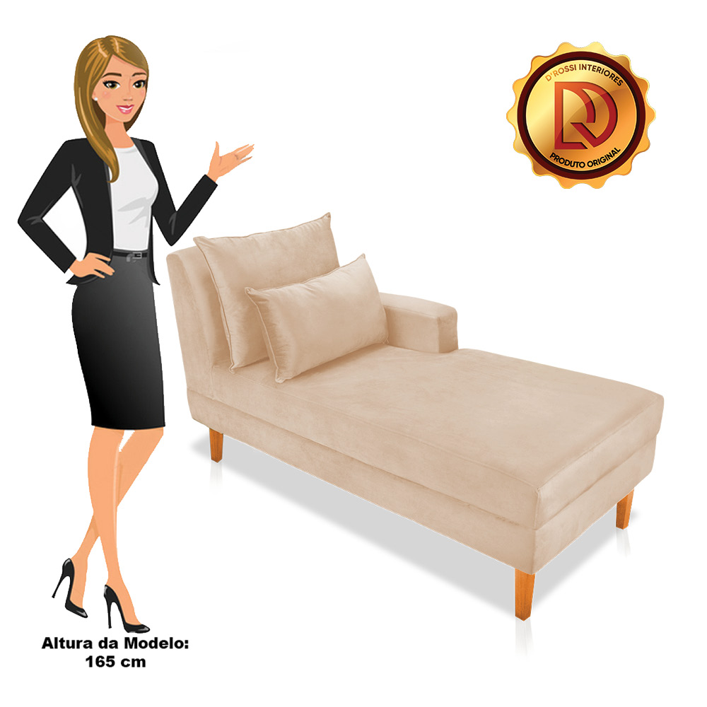 Divã Chaise Chloe 160 cm Veludo Pés Chanfrado Castanho - D'Rossi