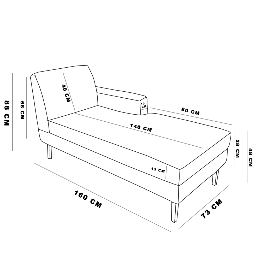 Divã Chaise Chloe 160 cm Veludo Pés Chanfrado Castanho - D'Rossi