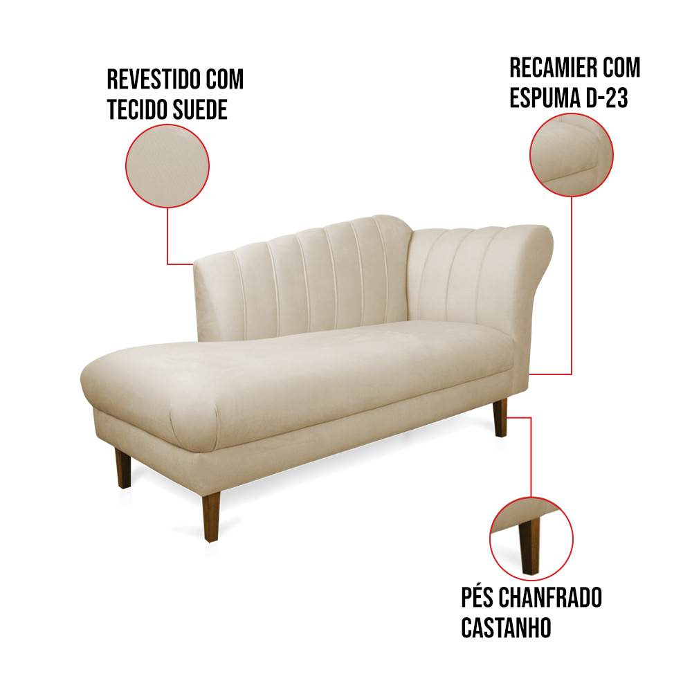 Divã Recife Suede 165 cm Pés Chanfrado Castanho - D'Rossi