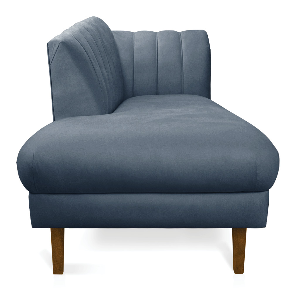 Divã Recife Suede Azul Marinho 165 cm Pés Chanfrado Castanho - D'Rossi