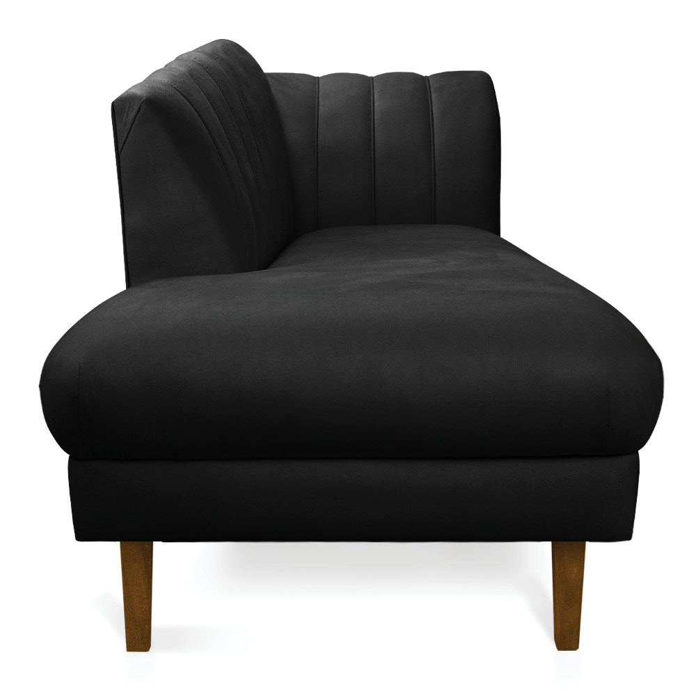 Divã Recife Suede Preto 165 cm Pés Chanfrado Castanho - D'Rossi