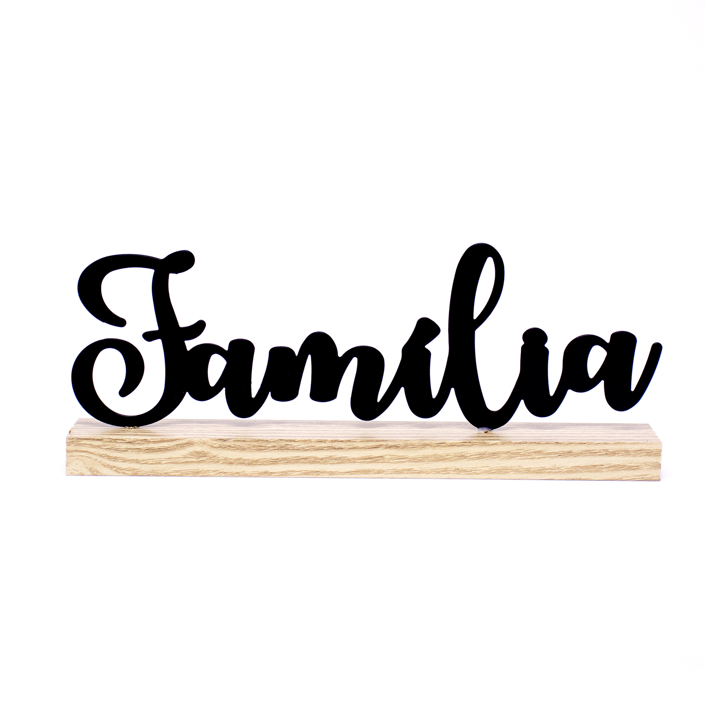Enfeite de Metal Com Base em Madeira Família 10,5x27x4 cm - D'Rossi