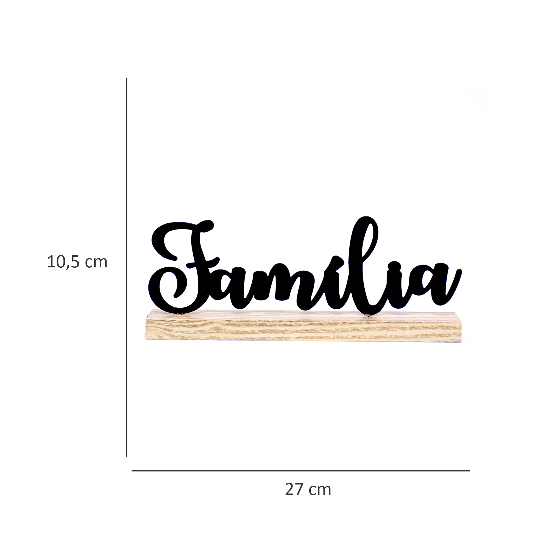 Enfeite de Metal Com Base em Madeira Família 10,5x27x4 cm - D'Rossi