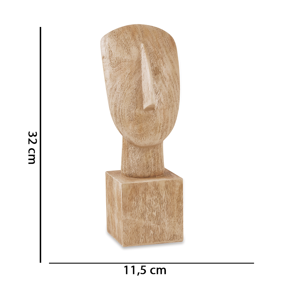 Escultura Decorativa "Face" em Poliresina Madeira 32x11,5 cm - D'Rossi