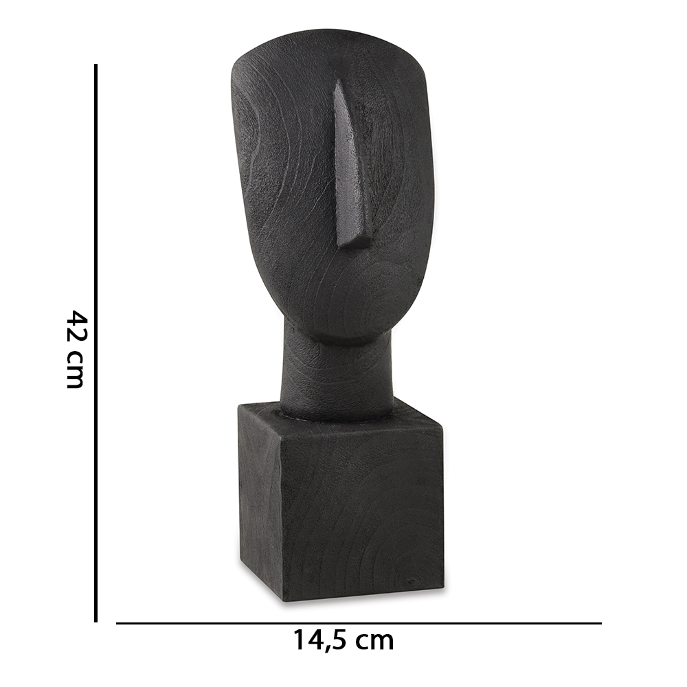 Escultura Decorativa "Face" em Poliresina Preto 42x14,5 cm - D'Rossi