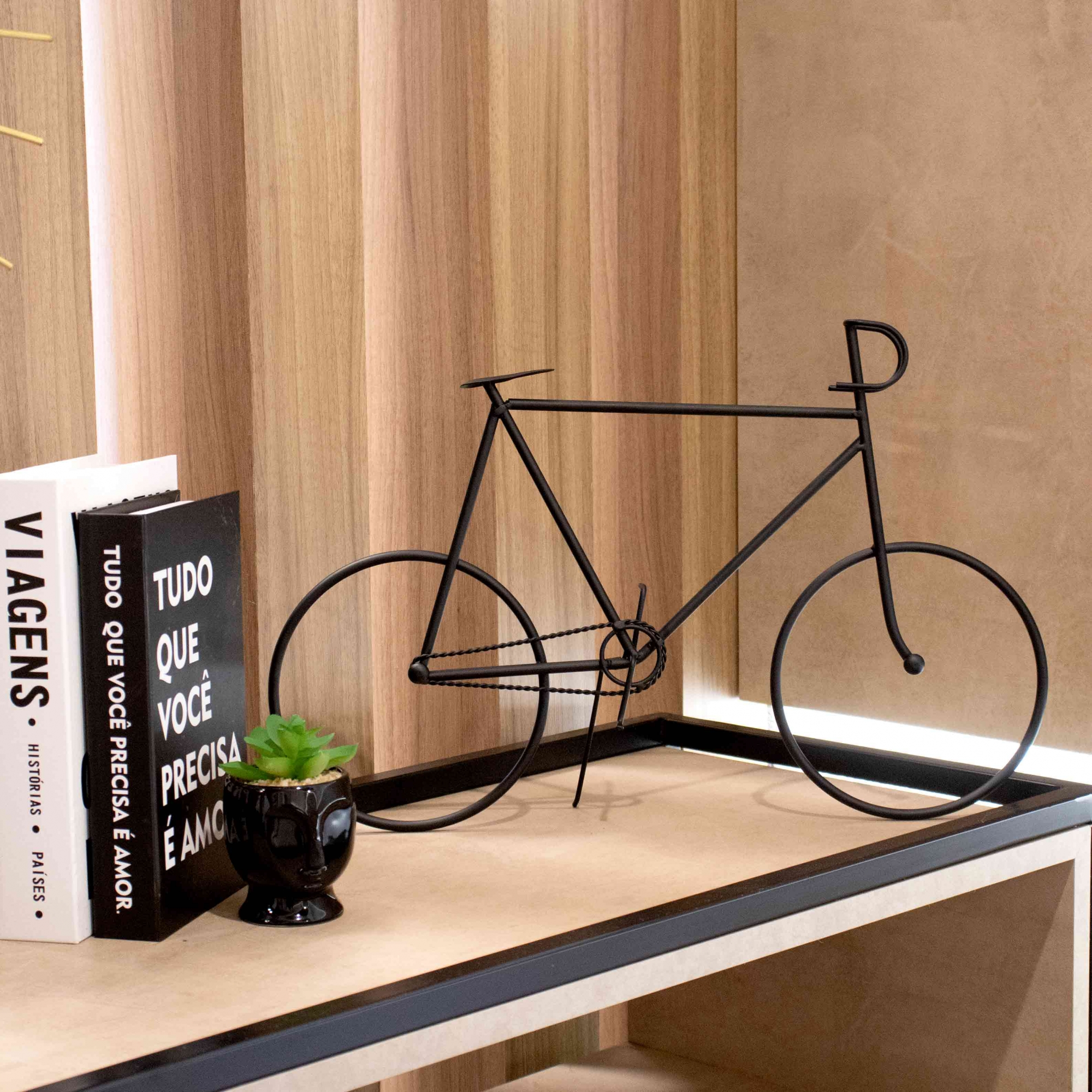 Escultura Decorativa Bicicleta em Metal Preto 32x50x9 cm - D'Rossi