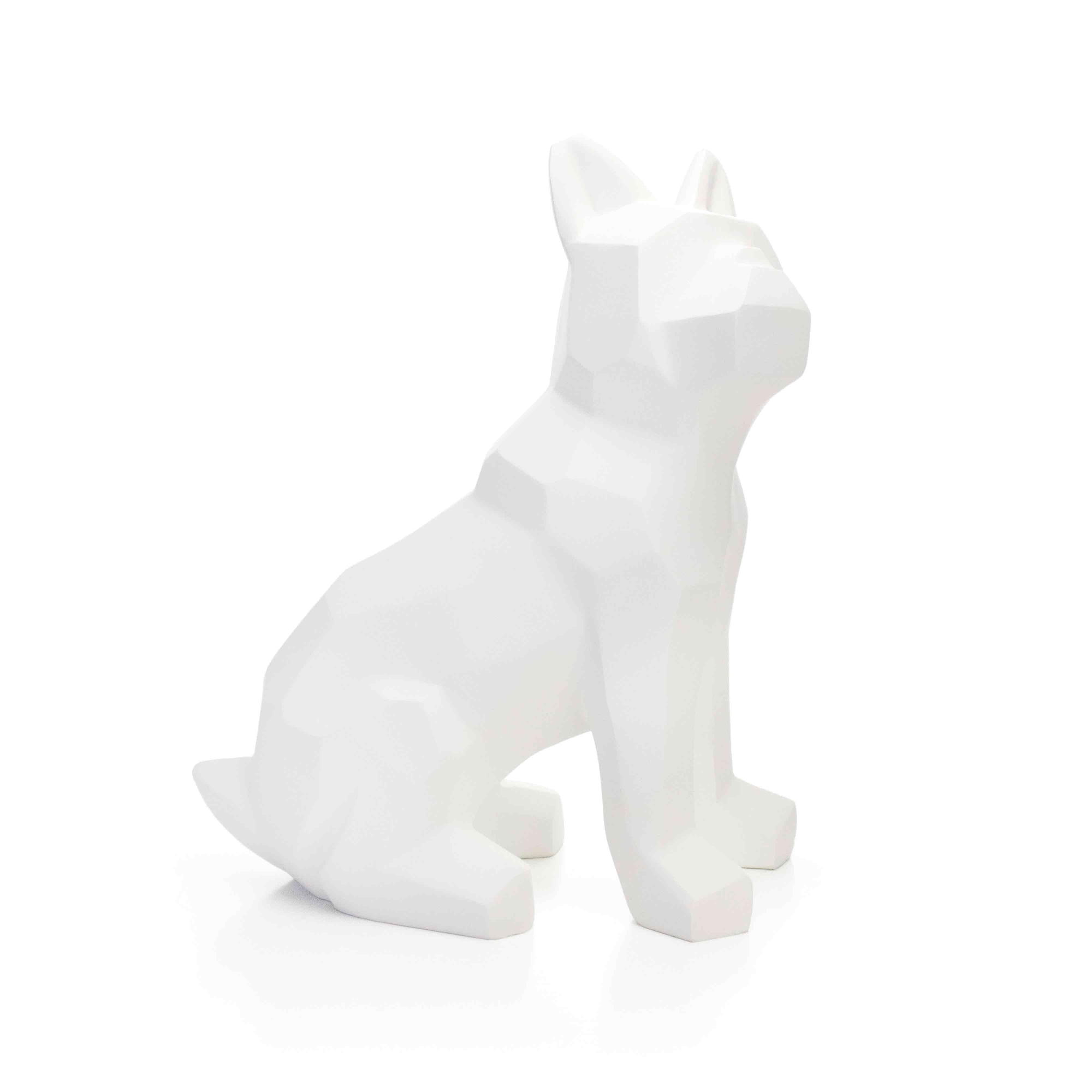 Escultura Decorativa Cachorro Em Resina Branco Mate 26 Cm   - D'Rossi