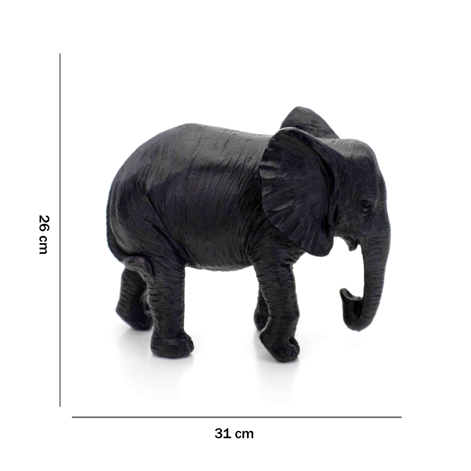 Escultura Decorativa Elefante em Poliresina Preto 26x31x13 cm - D'Rossi